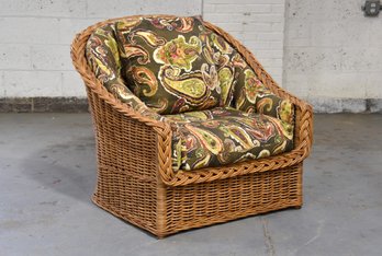 The Wicker Works Indoor Rattan Wicker Large Scale Lounge Chair With Cushions