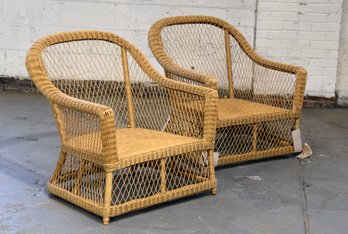 Outdoor Resin Wicker Lounge Chairs No Cushion - Set Of 2 (1 OF 2 AVAILABLE PAIRS)