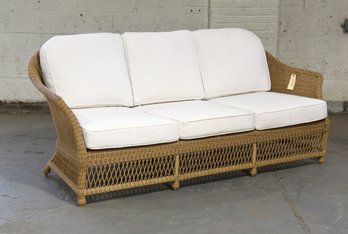 Outdoor Resin Wicker Sofa With White Cushions (1 OF 2 AVAILABLE)