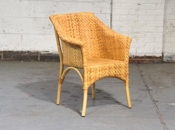 The Wicker Works Indoor Tivoli Herringbone Flat Rattan Peel Wicker Arm Chair - No Cushion