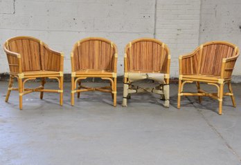 Indoor Rattan Frame Dining Arm Chairs With Bamboo Inlay No Cushion - Set Of 4 (2 OF 2 AVAILABLE SETS)