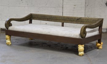 Walters Indoor Mahogany And Woven Leather Daybed With Tufted Cushion Seat