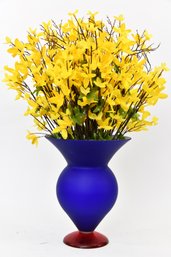 Murano Blue Vase With Forsythia