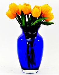 Blue Vase With Yellow Tulips