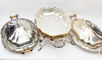 Vintage Covered Serving Platters With Lids And Chaffing Dish