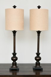 Pair Of Composite Table Lamps With Burlap Shades
