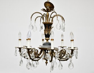8 Light Brass And Crystal Chandelier