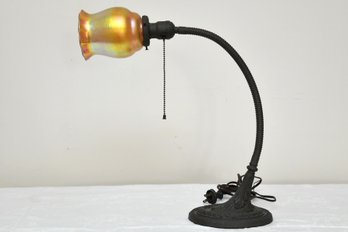 Vintage Almond Manufacturing Goose Neck Lamp With Quetzal Shade