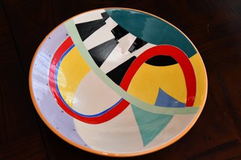 Modern Bowl Hand Painted And Signed 14.5 In