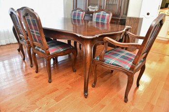 Formal Parquet-Top Dining Table And Chairs
