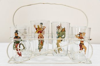 Eight Decorative Glasses With Holder