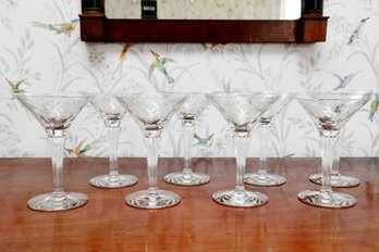 Set Of Eight Etched Martini Glasses