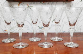 Set Of Six Etched Glass Water Glasses