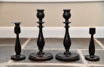 4 Wooden Candle Holders