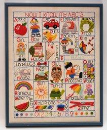 Now I Know My ABCs Framed Art Werner Paint Dcor Center Needlework On Cloth