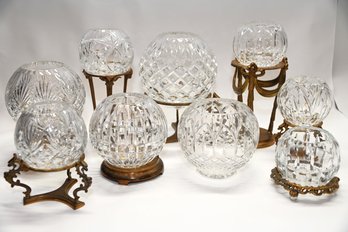 Collection Of Crystal Globes With Brass Stands