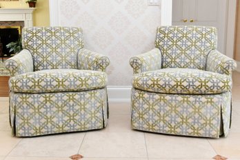 Pair Of Interlocking Chain Pattern Custom Upholstered Side Chairs