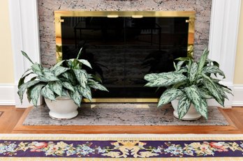 Pair Of Thick Walled Ceramic Planters With Faux Foliage