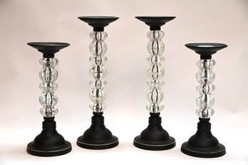 Glass Ball Pillar Candlesticks- A Set Of 4