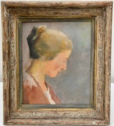 Profile Of A Woman Framed Paint On Board
