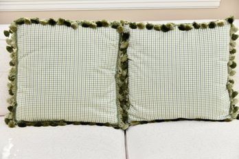 Green Gingham Throw Pillows With Custom Tassel Trim
