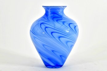 Art Glass Swirl Blue Vase Artist Signed