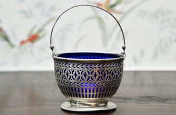 Sterling Silver And Cobalt Blue Glass Basket (74 Grams)