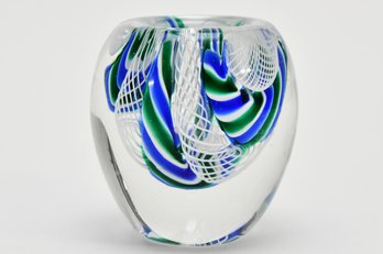 Murano Blue & Green Swirl Glass Paperweight