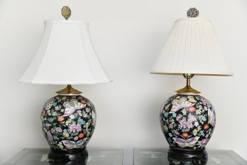 Vintage Colorful Chinoiserie Table Lamp Floral Flower Asian Accents