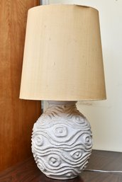 Mid Century Large Bulbous Form Pottery Table Lamp With Raised Textured Design
