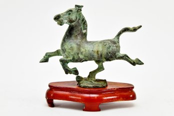Flying Horse Of Gansu Bronze Sculpture On Wooden Base