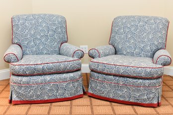 Pair Of Floral Custom Upholstered Arm Chairs