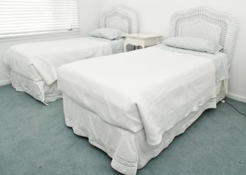 Pair Of Wicker Twin Beds With Mattresses