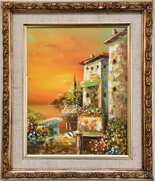 Tuscany Villa Sunset Oil On Canvas Signed Rossini