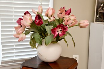 White Porcelain Flower Pot With Faux Tulip Flowers