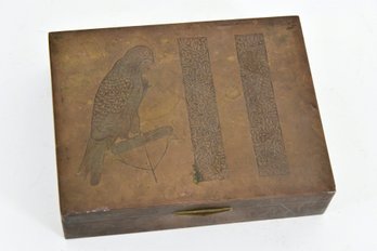 Brass Covered Box With Bird And Asian Writing