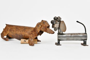 Two Metal Dog Sculptures