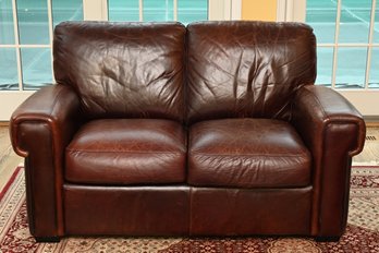 Robinson & Robinson Distressed Brown Leather Loveseat