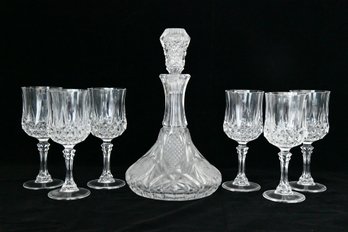 Crystal Decanter With 6  Cristal DArques LONGCHAMP Crystal Wine Glasses