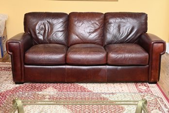 Robinson & Robinson Distressed Brown Leather 3 Seat Sofa