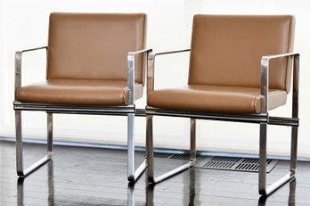 Mid Century Custom Chrome And Leather Chairs