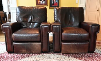 Robinson & Robinson Distressed Brown Leather Armchairs