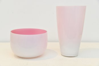 Pink Hand Blown Glass Bowl And Pitcher By Two's Company