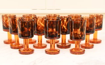 Set Of 12 Amber Wine Glasses