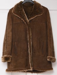 Genuine Sheepskin Shearling Suede Coat With Faux Fur Lining