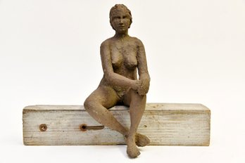 Sitting Nude Woman Sculpture By Charles Reina - Signed