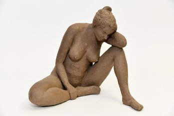 Seated Nude Sculpture By Charles Reina - Signed