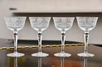 4 Etched Glass Aperitif Glasses
