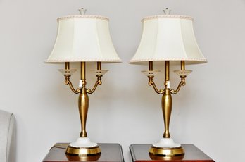 Pair Of Quoizel Brass Table Lamps (tested And Working)