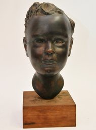'Young Boy' By Charles Reina Fired Clay Head Sculpture